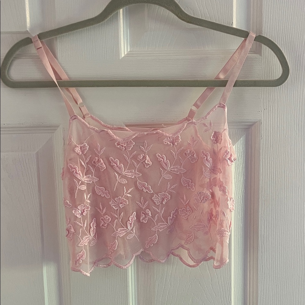 Victoria's Secret Pink Sheer Camisole with Floral Embroidery
